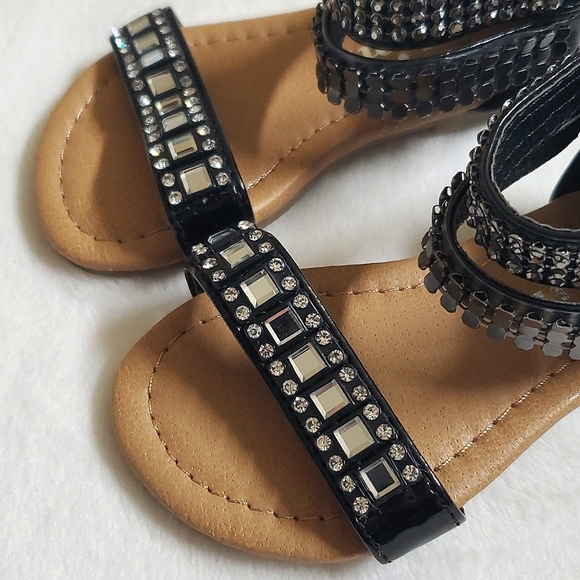 Black Rhinestone & Metal Zip Back Sandals Baby Girl Size 5 Shoes - Picture 5 of 11